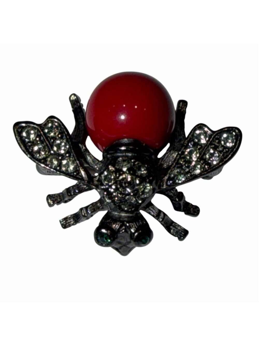 Joan Rivers Bee Brooch Black Rhinestone Red Stone Pin Signed Statement Insect